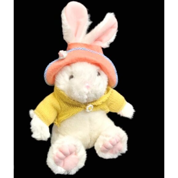TLToys Spring Bunny Rabbit 9" Seated White Pink Hat Yellow Sweater Plush Easter - Picture 1 of 8